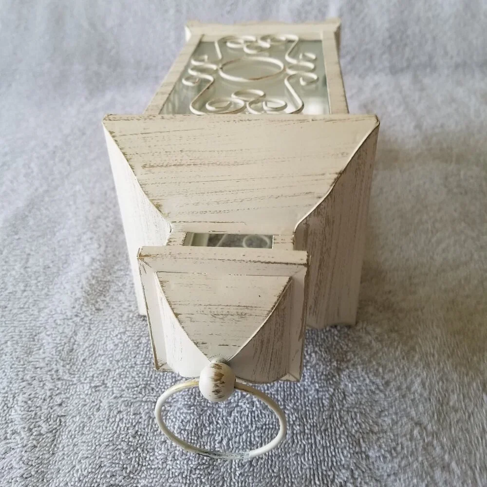 ASHLAND'S ELEGANT LANTERN ANTIQUE FILIGREE OFF WHITE - DISTRESSED DESIGN METAL